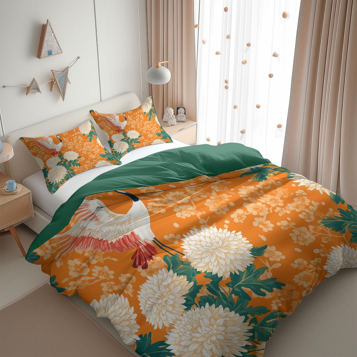 Twin Duvet Cover Set Plants and Flowers Chrysanthemum 1 Soft Bedding Duvet Cover 68×90 Inches with Zipper Closure Dark Green, Ultra Soft, for Kids Boys Girls Teens Bedroom Decor