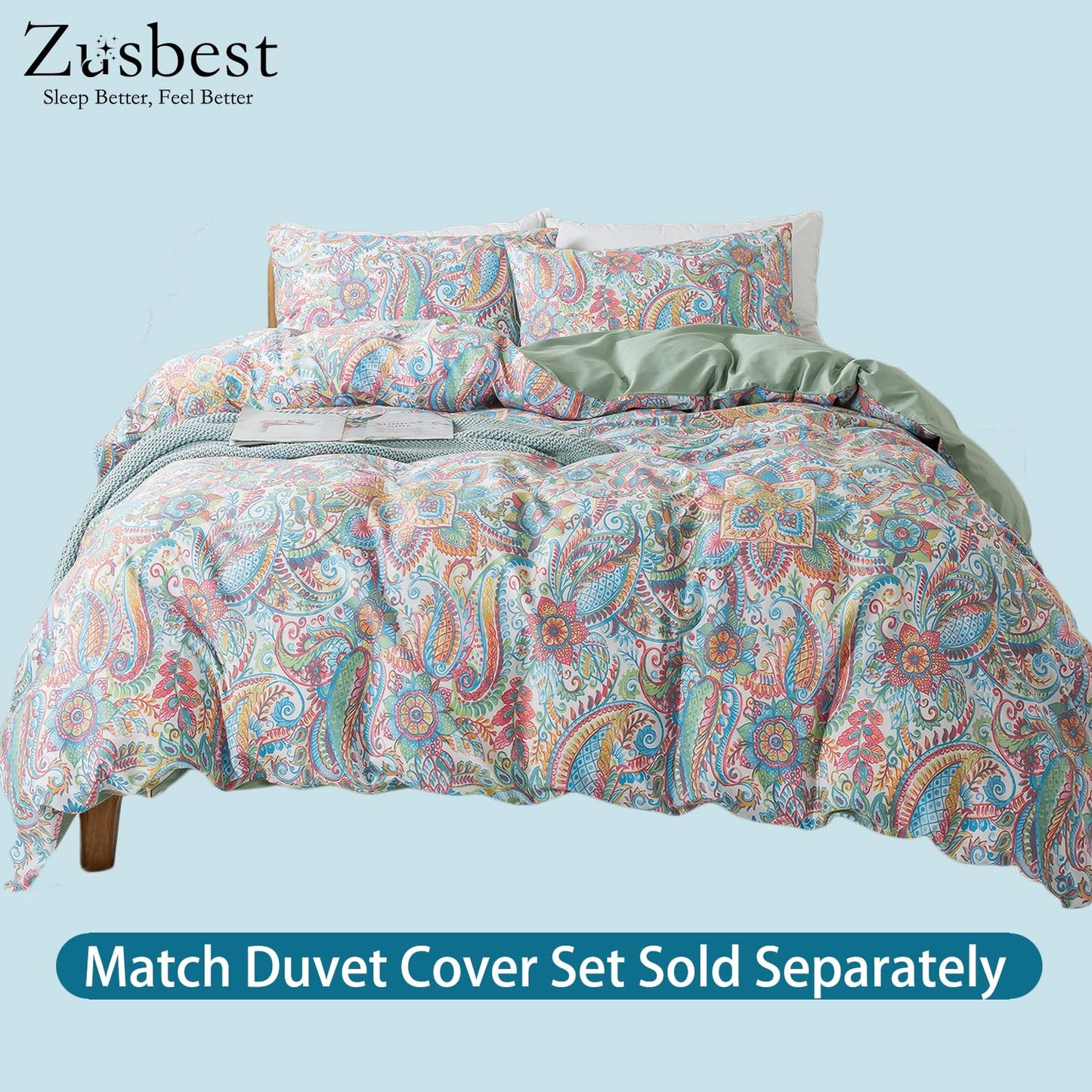 Zusbest Queen Size Bed Sheet Set 100% Cotton Pink Green Paisley Floral Sheets Watercolor Bedding Luxury Soft Breathable Crispy Cooling Percale Sheets 17.5 Inches Deep Pocket Sheets Queen, 4 Pieces
