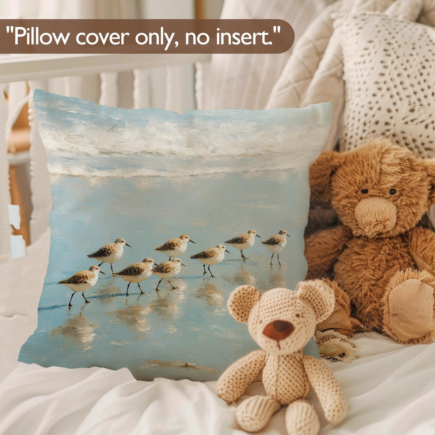 Lengues Coastal Beach Bird Pillow Covers 18x18 inches, Bird Lover Gifts Throw Pillow Covers, Coastal Ocean Beachy Sandpiper Decorative Pillowcases for Home Bed Bedroom Living Room Couch
