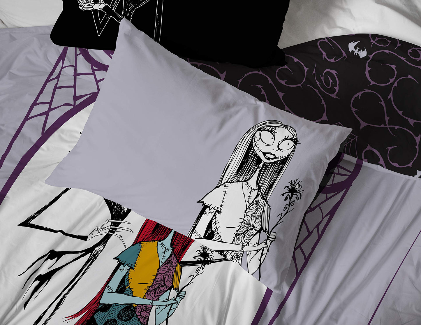 Jay Franco Kids Sheet Set with Fitted, Flat Sheets & Pillow Cover - Ultra-Soft Bedding with Pillowcase for Room Decor, White - Nightmare Before Christmas, 4 Piece Full
