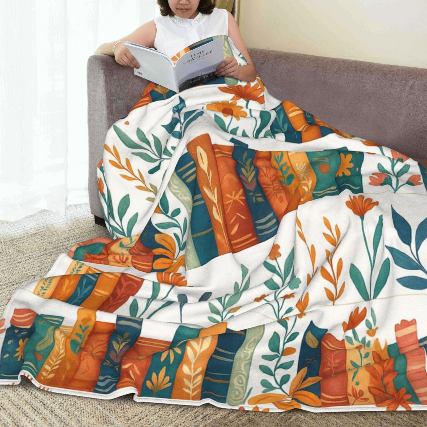 BINBINNIAO Book & Flower Blanket Flannel Couch Sofa Home Outdoors Keep Warm Blankets 50"x40"