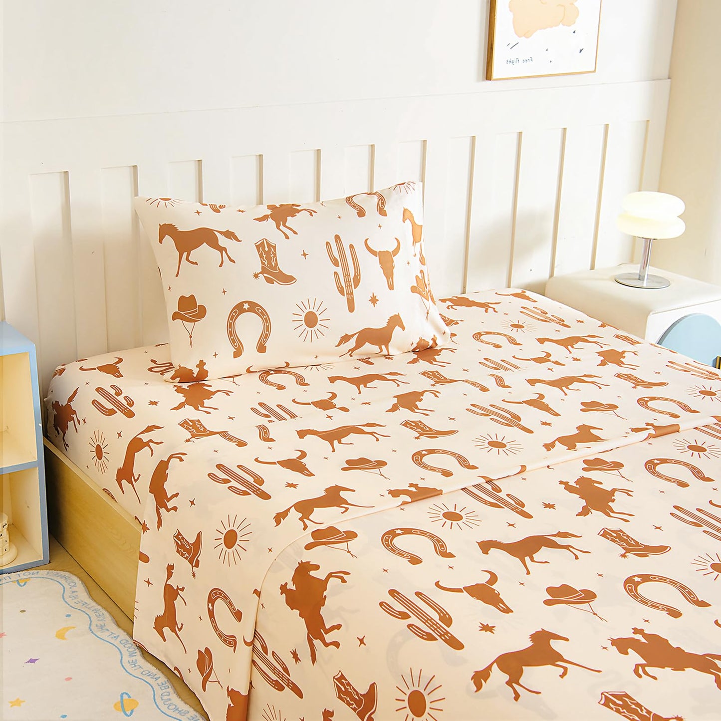 Homilay Full Sheet Set Kids - West Cowboy 4 Pieces Soft Microfiber Cartoon Style Bedsheets for Boys Girls Teens, Oeko TEX Breathable 15 Inch Deep Pocket Sheets(Yellowstone)