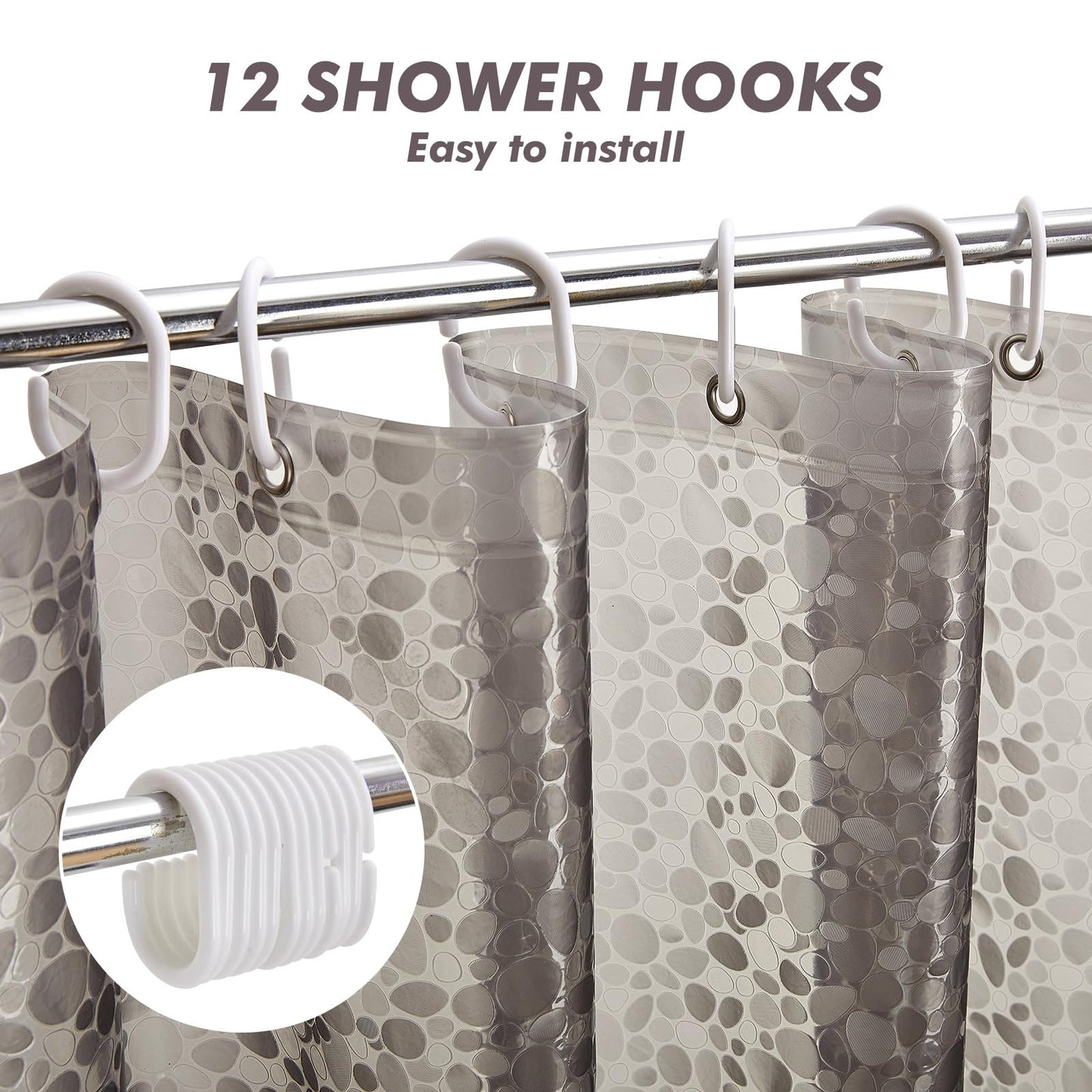 Waterproof Shower Curtain Liner EVA 8G - Rust-Proof Hooks, Heavy-Duty Magnets - Enhance Your Bathroom with Durability and Elegance