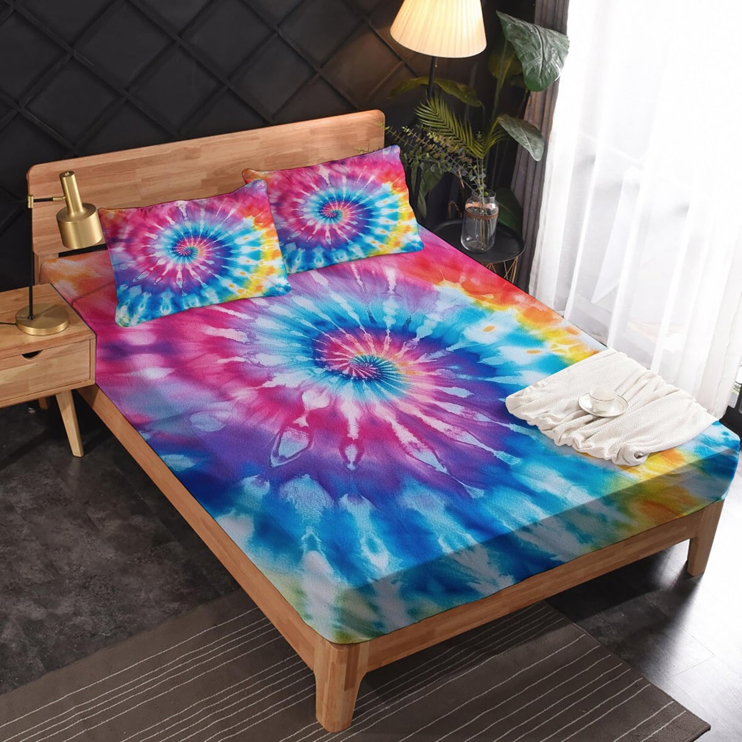 zcsm King Size Sheets Set - Tie Dye Bed Sheets, Colorful Bedding Sheets & Pillowcases, Soft Microfiber & Deep Pocket & Wrinkle Free Patterned Sheet Set, 1 Fitted Sheet, 1 Flat Sheet, 2 Pillow Cases