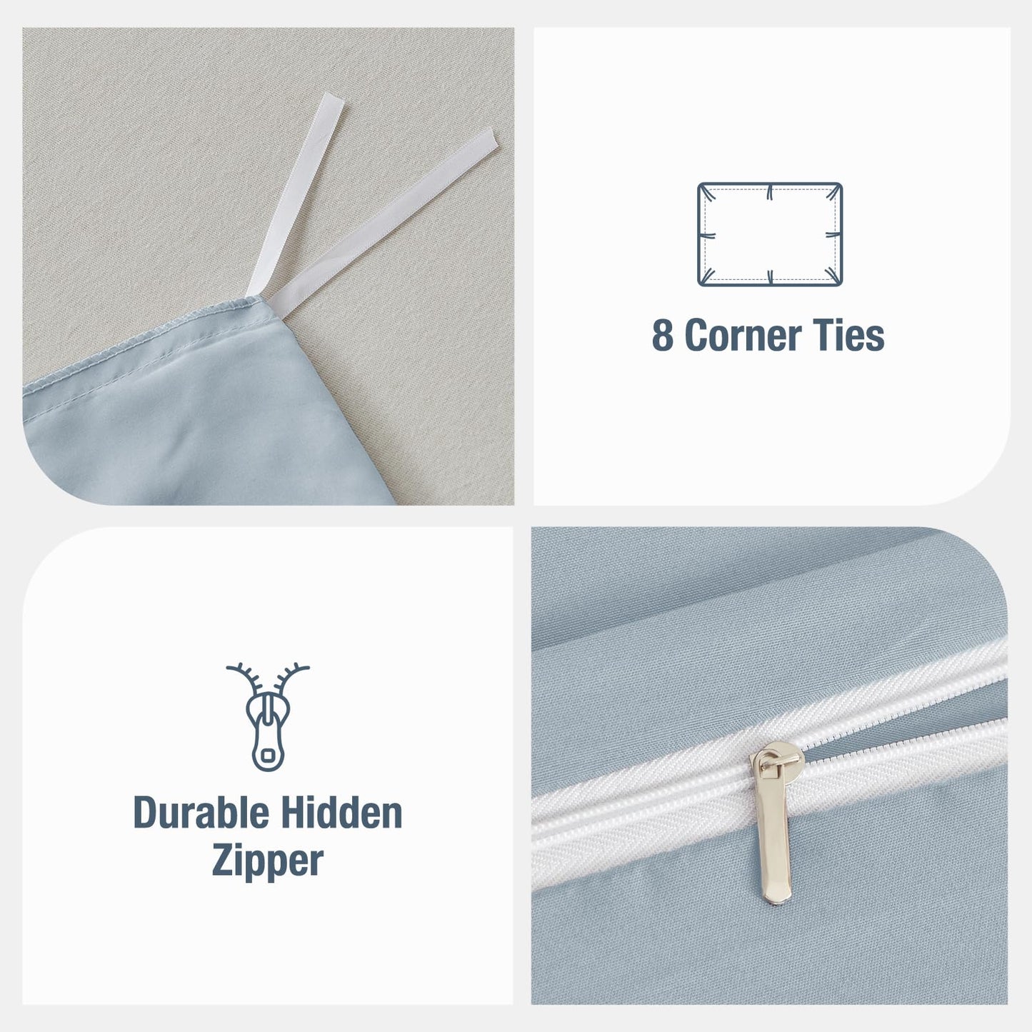 Lekesky King Size Duvet Cover Set, Hazy Blue Duvet Cover, Ultra-Soft Microfiber 3 Pieces Comforter Cover with Zipper and Corner Ties, Includes 2 Pillowcases 20"x36"