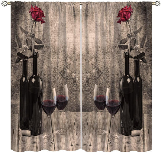 Fblifil Farmhouse Wine Curtains Rustic Retro Rose Wooden Board Printed Rod Pocket Window Drapes for Living Room Bedroom Kitchen Cafe Bar Decor 42" W X 45" L