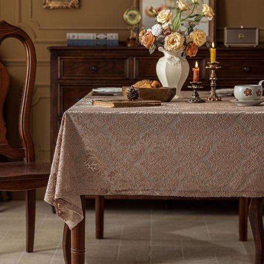 hometrixx Embossed Velvet Jacquard Table Cloth Rectangular 55x70Inch Floral Damascus Anti-Slip Heat-Resistant Polyester Table Cover for Home Dinner,Wedding Parties,Kithchen Decor