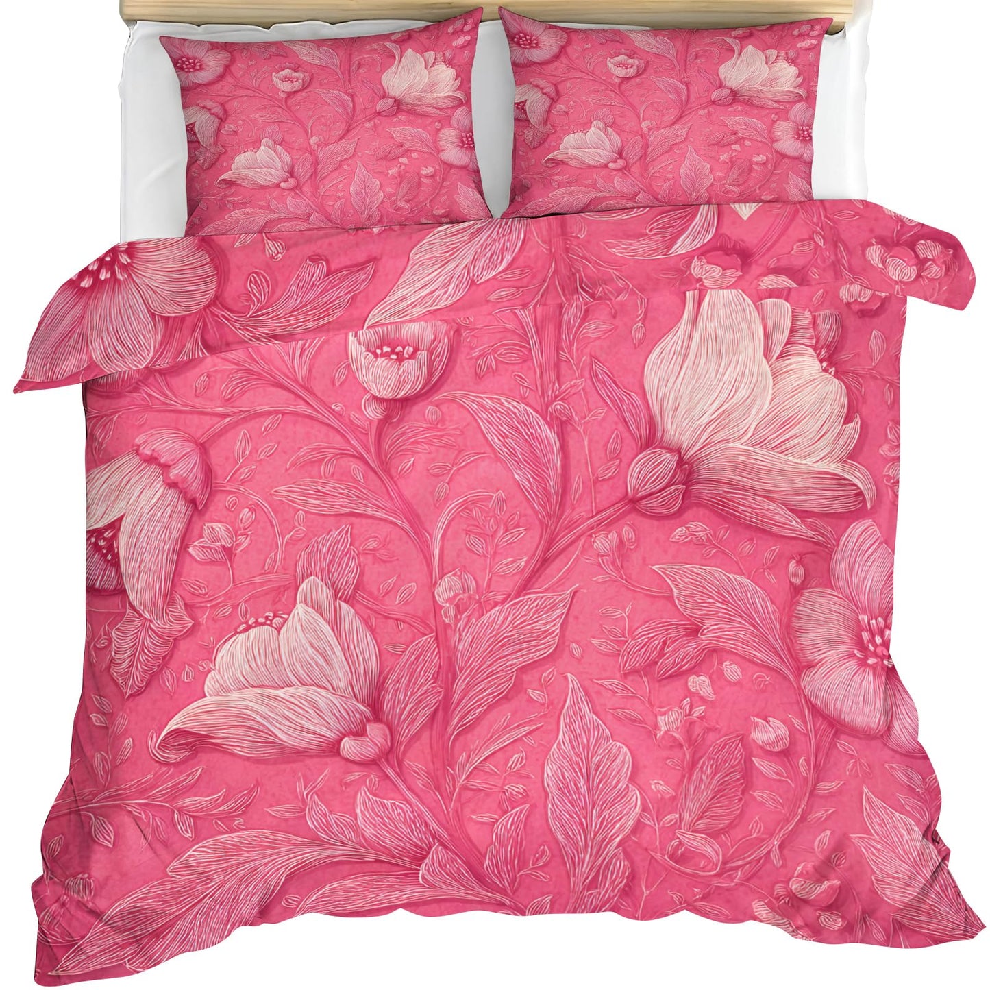 ZAMODE Floral Duvet Cover 120" x 98", Pink Flower Bedding Set, Pink Comforter Cover with Zipper Ties