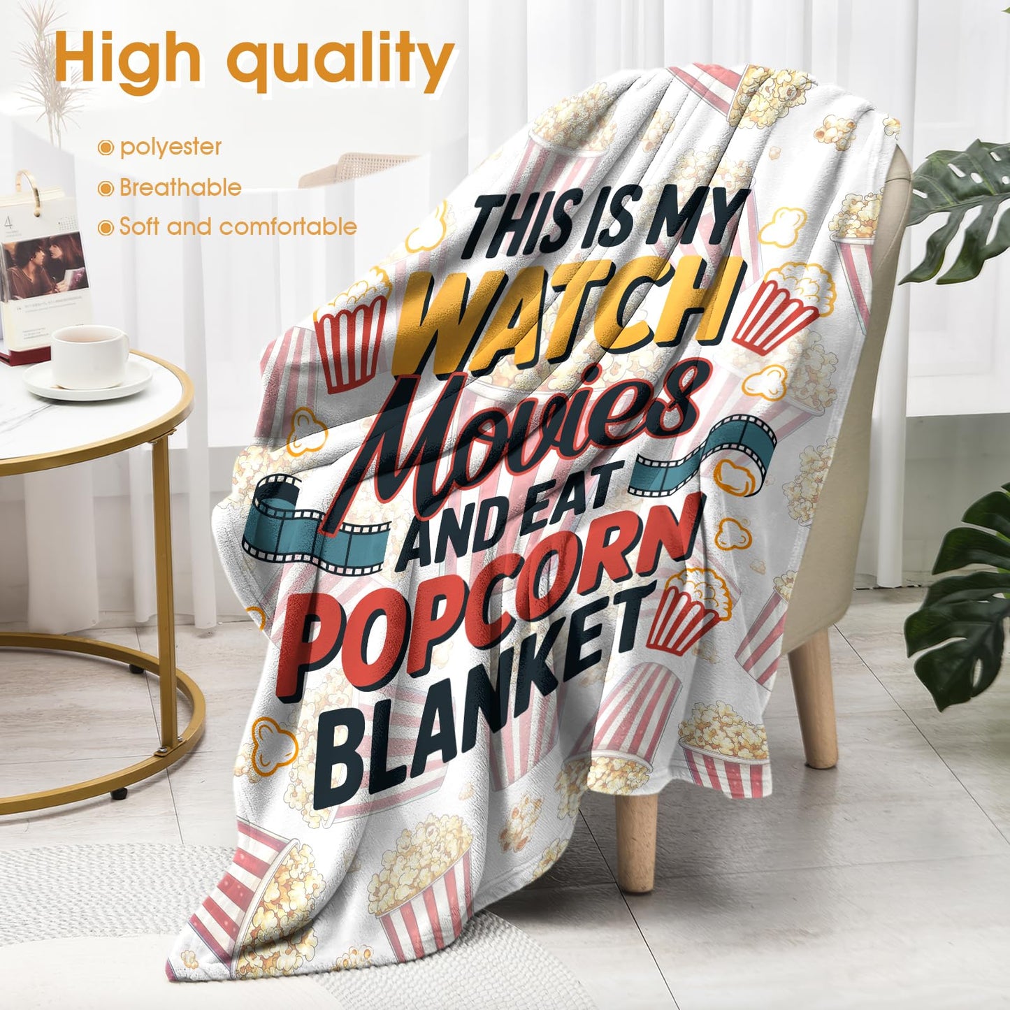 Hohoto Movies Popcorn Throw Blanket Gifts for Adult Kids, Movie Theater Cinema Home Room Decor for Women Men,Blanket for Bed Sofa Couch 50"x60"