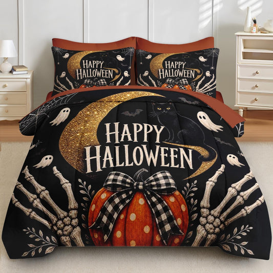 Boewywh Comforter Set Twin Size Halloween Vintage Spooky 5 Pcs, Bedding for Kids and Adults, Bed Sheet Sets with Fitted Sheet Pillowcase & Sham for Bedroom Bed Decor
