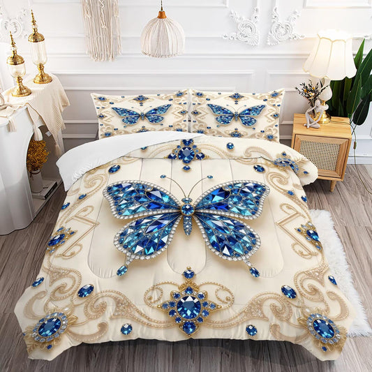 DJNEAR Butterfly Comforter Set Twin Size Blue Gold Bedding Sets for Girls Kids Teen Women Bedroom Diamond Butterflies Printed Quilt Room Decor 1 Comforter 1 Pillowcase