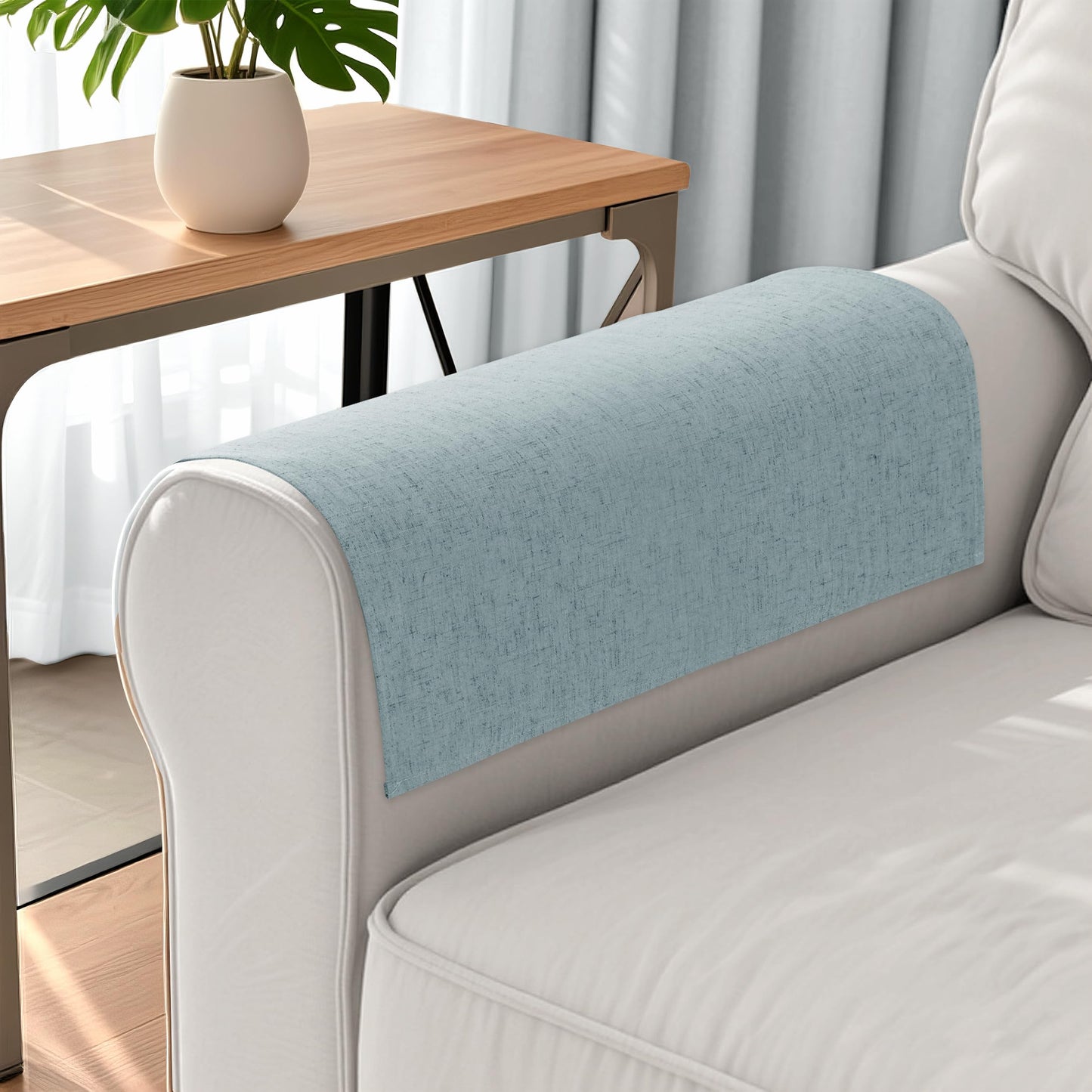 SMABU Couch Arm Covers Linen Blend Textured Sofa Arm Covers Washable Armrest Cover aganist Pet Scratch Stain Protect and Decorate Recliner Armchair 2 Pcs, W20 x L24, Dark Blue