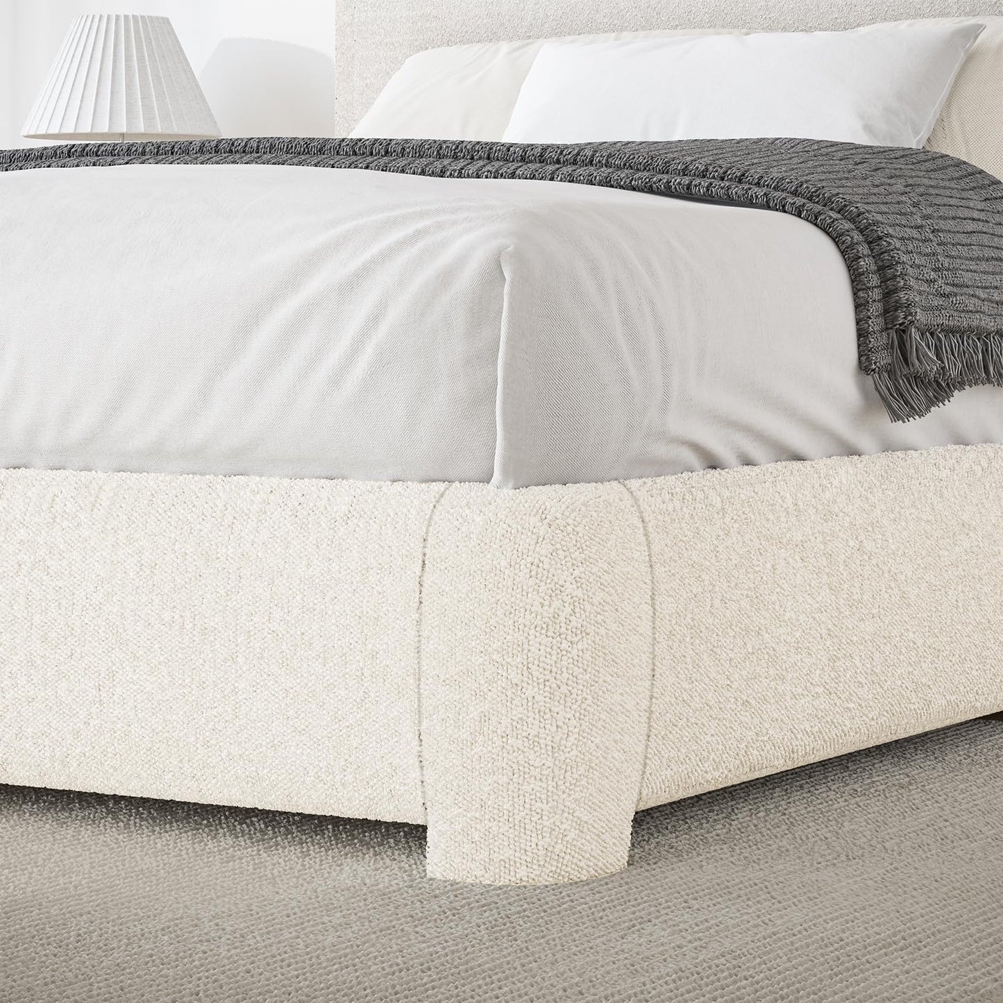 BarnFurin Queen Bed Frame with Headboard, Cloud Boucle Upholstered Platform Bed with Wood Slats, Soft Rounded Corners, No Box Spring Required, Non-Slip and Noise-Free, Easy Assembly, Cream