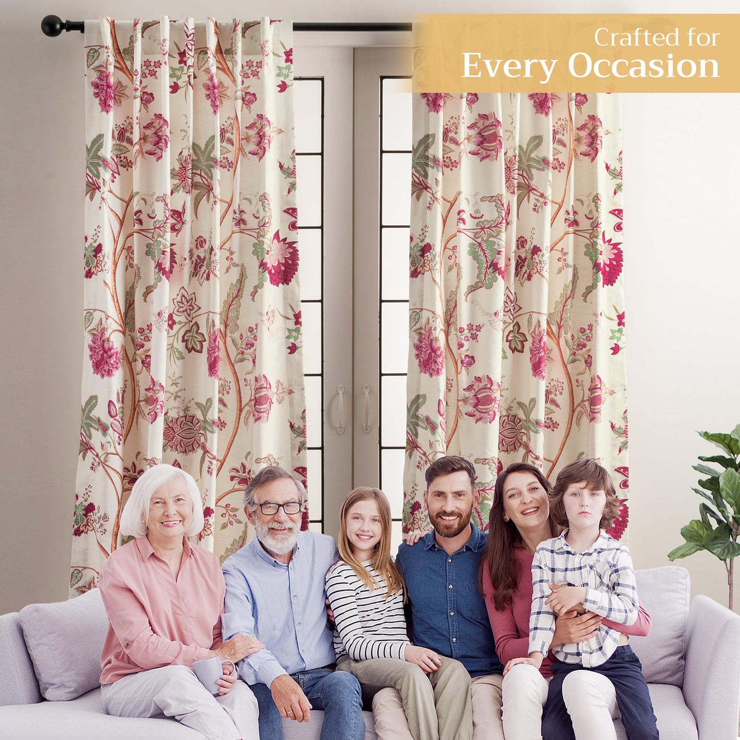 Maison d' Hermine Curtains for Living Room 100% Cotton 96 inch Length One Panel Light Filtering Curtains for Windows with Rod and Loop Pockets Spring Summer (Chantilly, 50" W x 96" L)