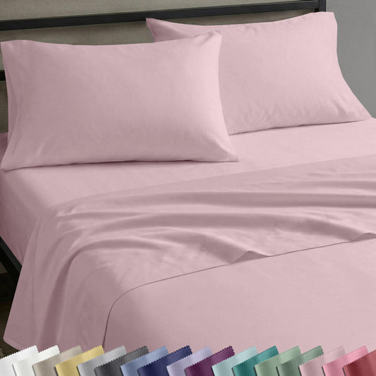 California Design Den Queen Sheet Set - Natural 100% Cotton Bed Sheets Queen Size Bed Set with Deep Pockets, Soft Sateen Weave, Breathable and Durable Bedding (Pink)