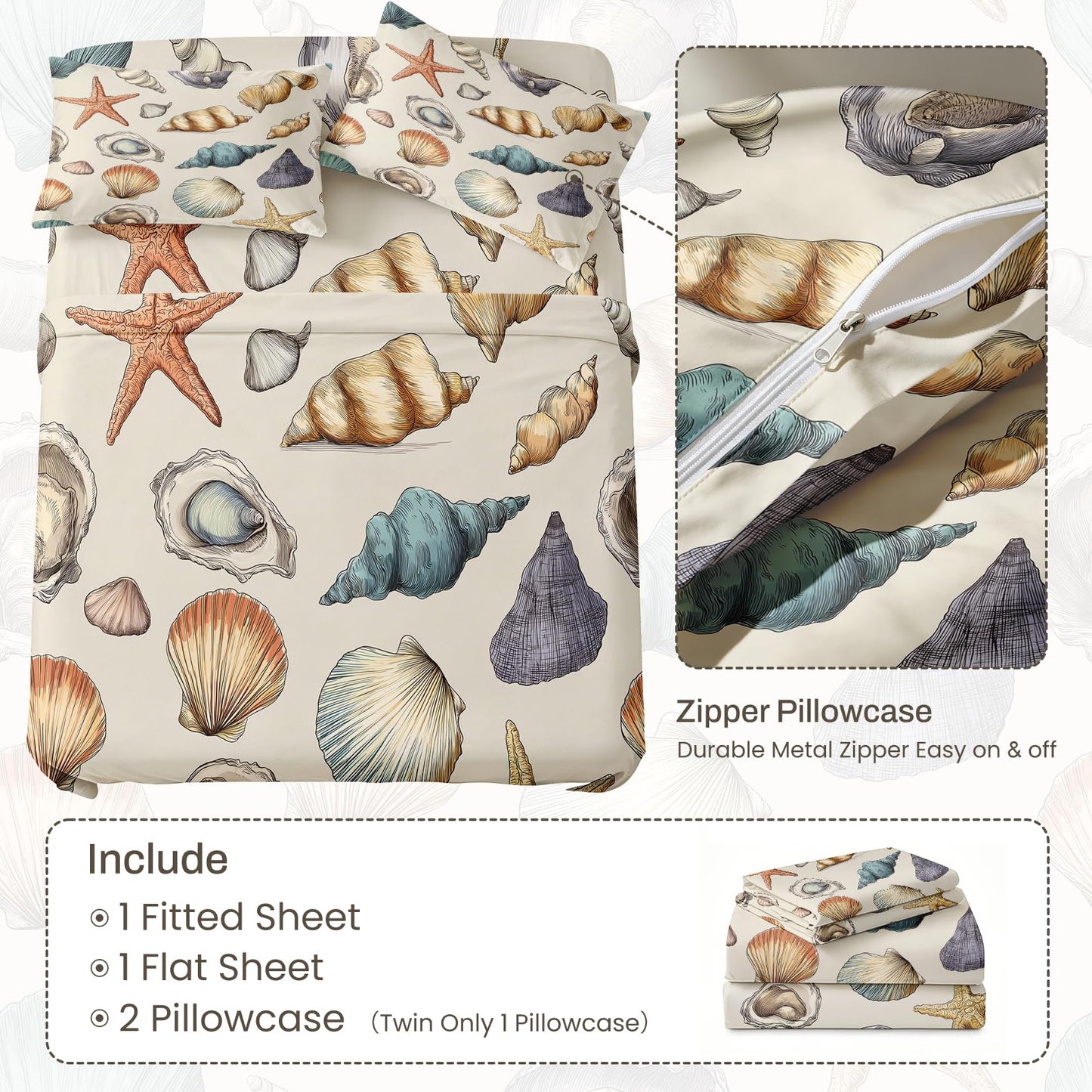 Coastal Queen Sheet Set Marine Life Flat Fitted Sheet Sets