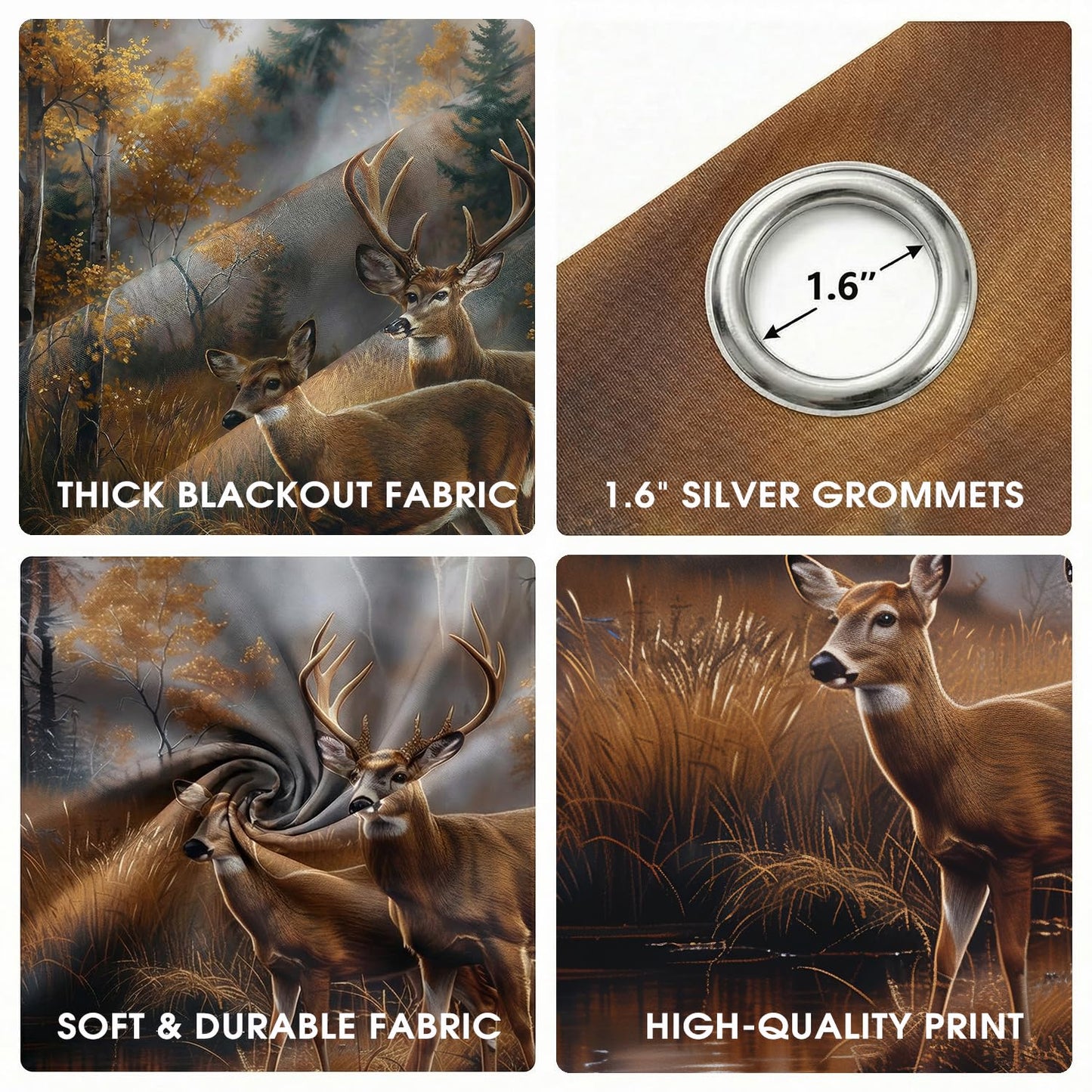 terxgrl Deer Blackout Curtains for Bedroom Living Room, Rustic Cabin Wildlife Whitetail Hunting Grommet Thermal Insulated Window Drapes, 42 x 45 Inch
