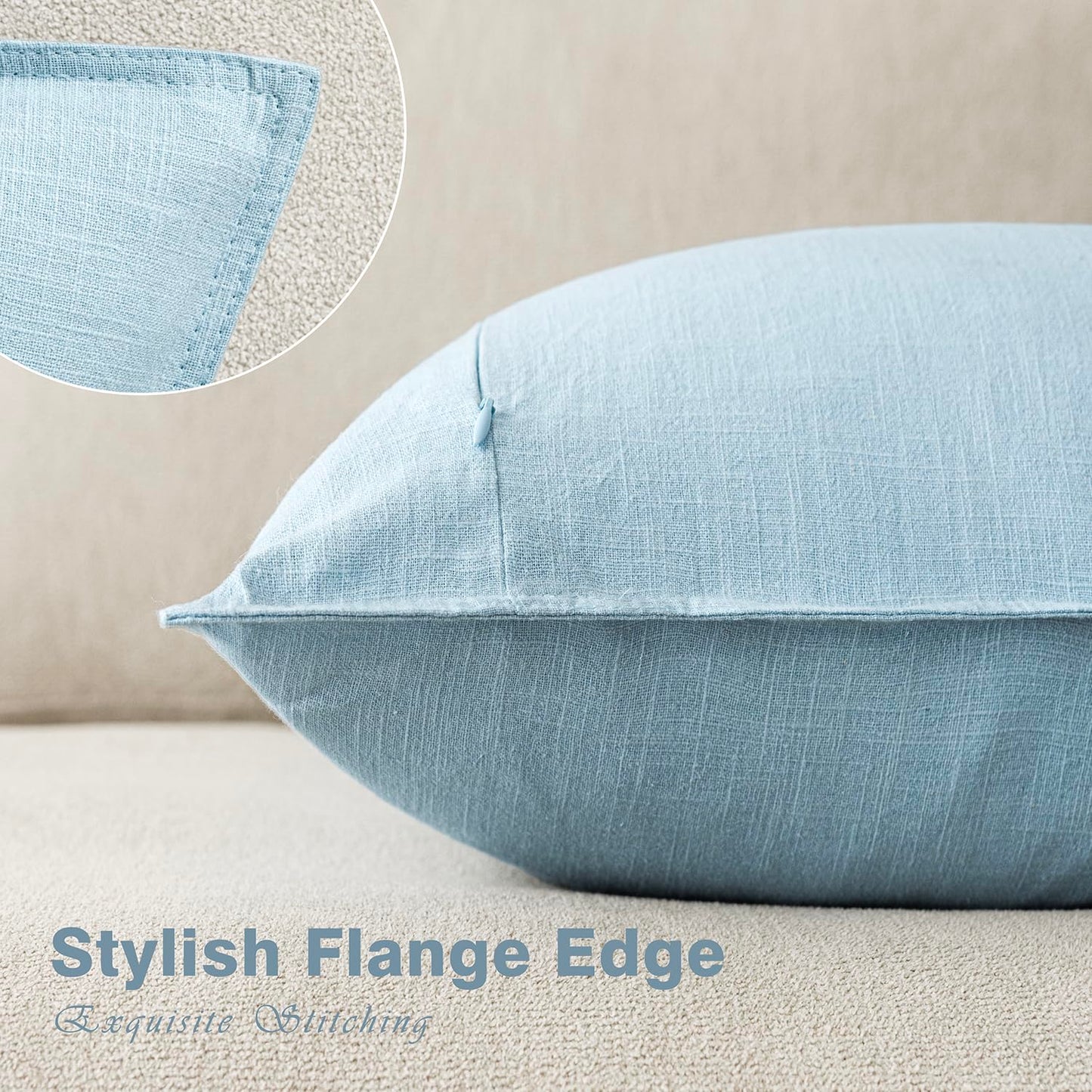 Foindtower Pack of 2, Decorative Linen Solid Throw Pillow Covers Soft Accent Euro Cushion Case Farmhouse Neutral Pillowcase for Chair Couch Sofa Bedroom Living Room Home Decor 22 x 22 Inch Light Blue