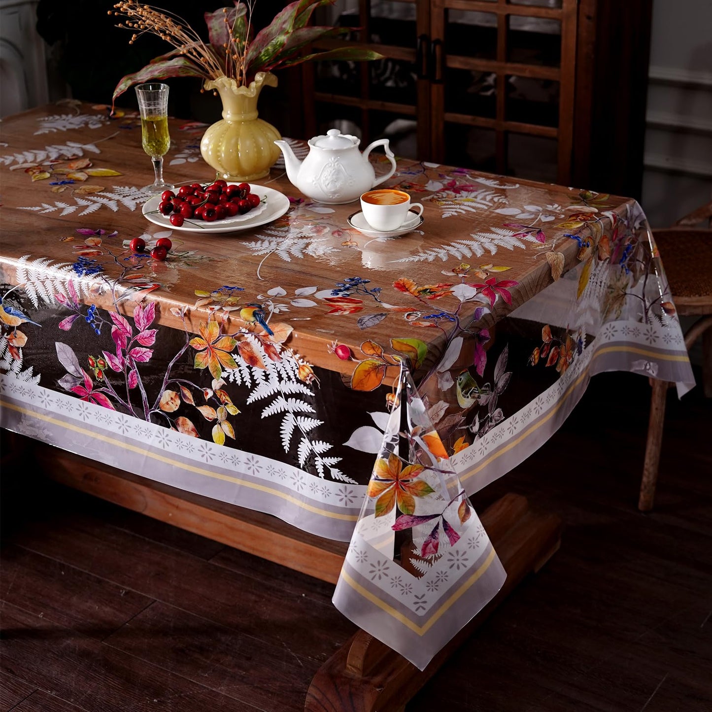 Artbloss Clear Table Cover Protector Vinyl Table Cloth Oil Spill Proof Vintage Rustic Plastic Table Covers for Dining Tables (Birds, 52 x 70 Inches)