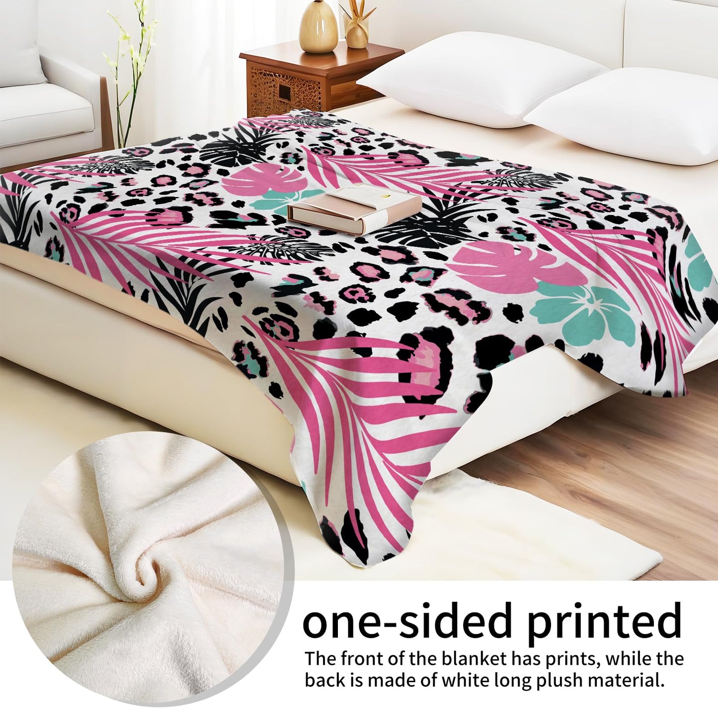 ANIOXCK Throw Blanket for Couch, 300GSM Warm Soft Cozy Flannel Blanket, Cute Blanket for All Seasons Bedroom Home Decor Gifts, Cute Leaf Leopard 50x60 Inches