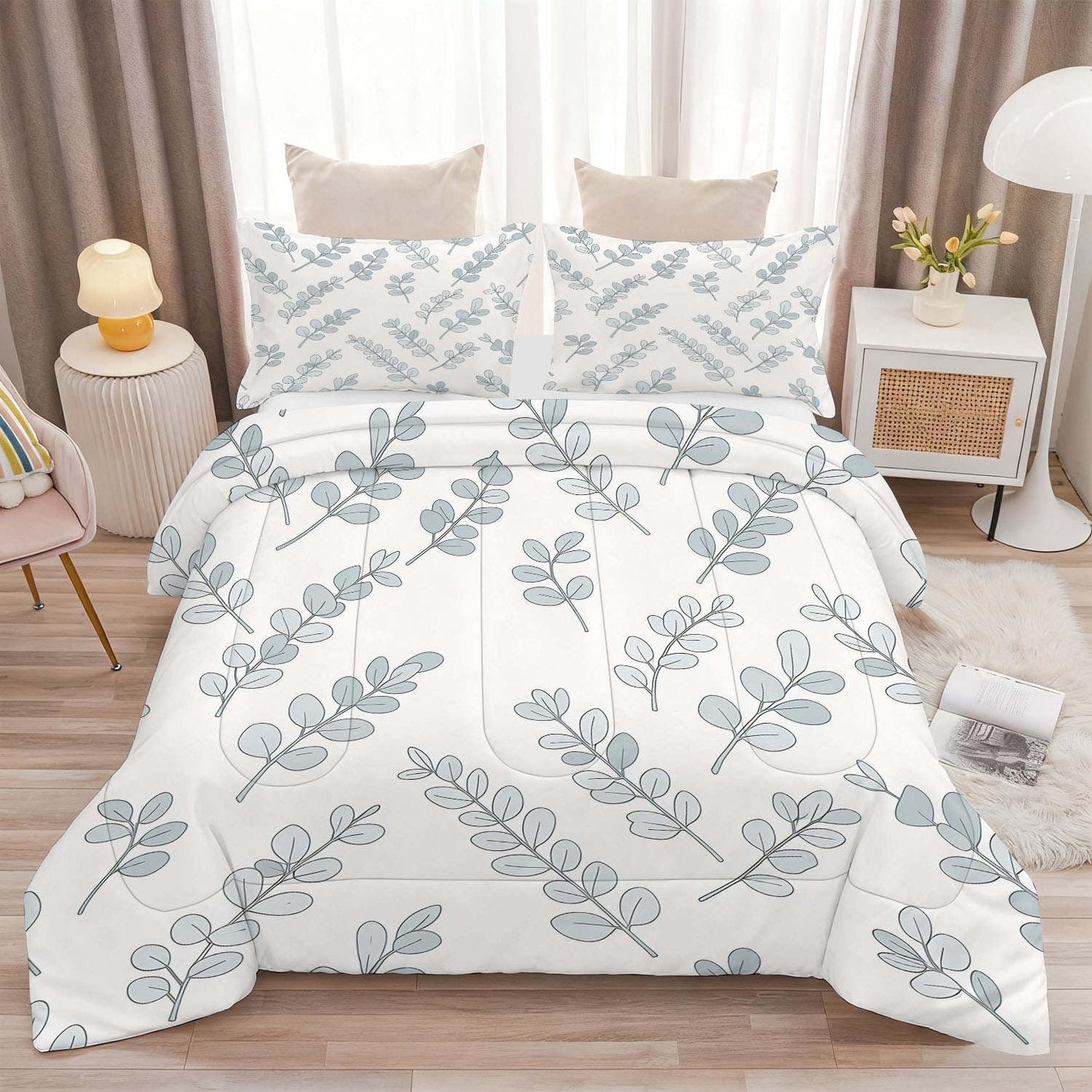 CERYUEE White Sage Eucalyptus King 3 Piece Comforter Bedding Set