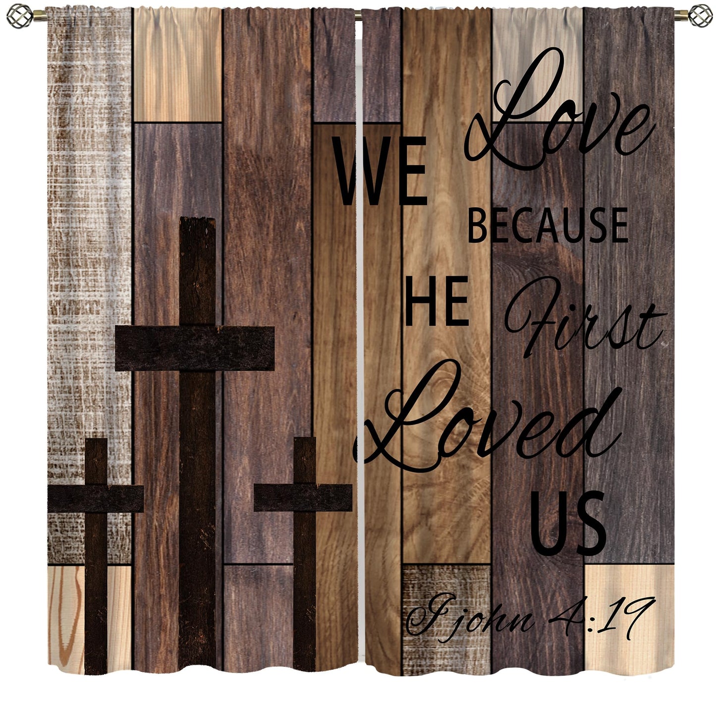 AAVEUP Farmhouse Wooden Curtains for Kitchen Rustic Brown Wood Board Bible Verse Cross Country Cottage Western Barnwood Garage Old Plank Window Drapes Print for Bedroom Living Room 42x45in