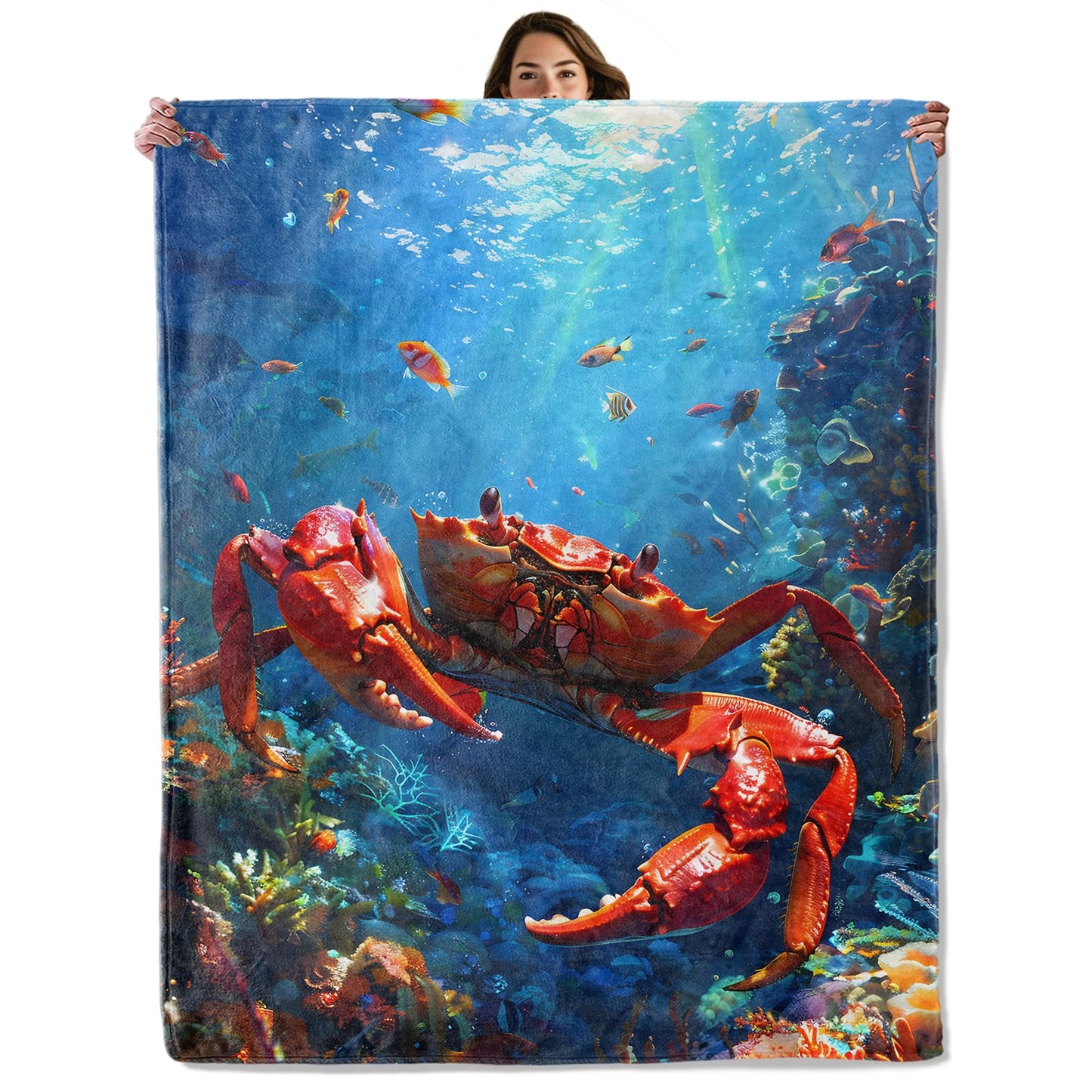 Red Crab and Coral Reef Throw Blanket for Boys Girls Kids Adults Women, Fuzzy Warm Soft Cozy Flannel Blankets Gifts for Bedroom, Couch, Travel, Home Decor 50x60 in