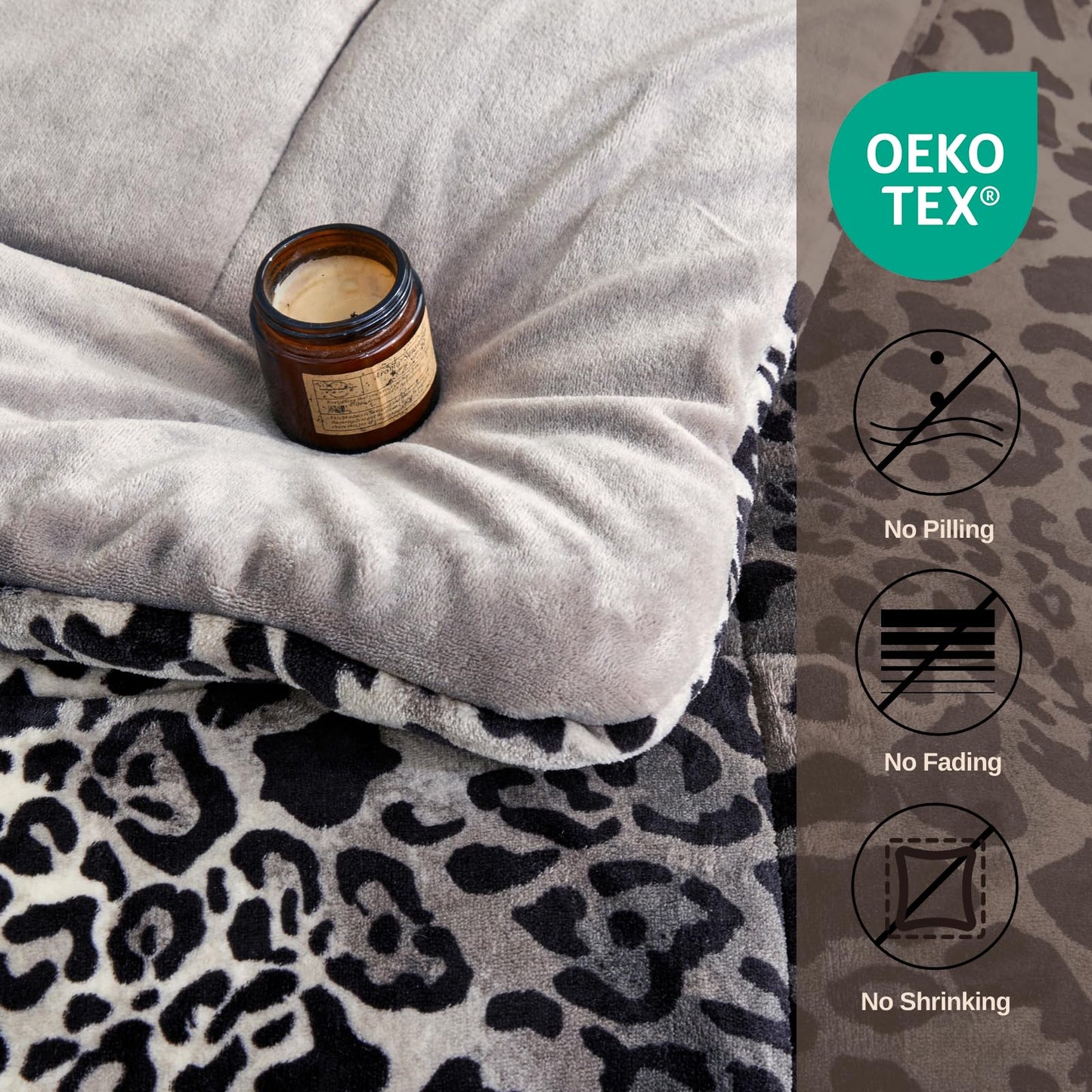 Petrichor Leopard Velvet Flannel Queen Comforter Set-Cheetah Print Western Blanket,Luxury Fuzzy Heavy Bedding Set, 3 Pieces Plush Winter Bed Set with Comforter (90"x90") & 2 Pillow Shams (20"x26")