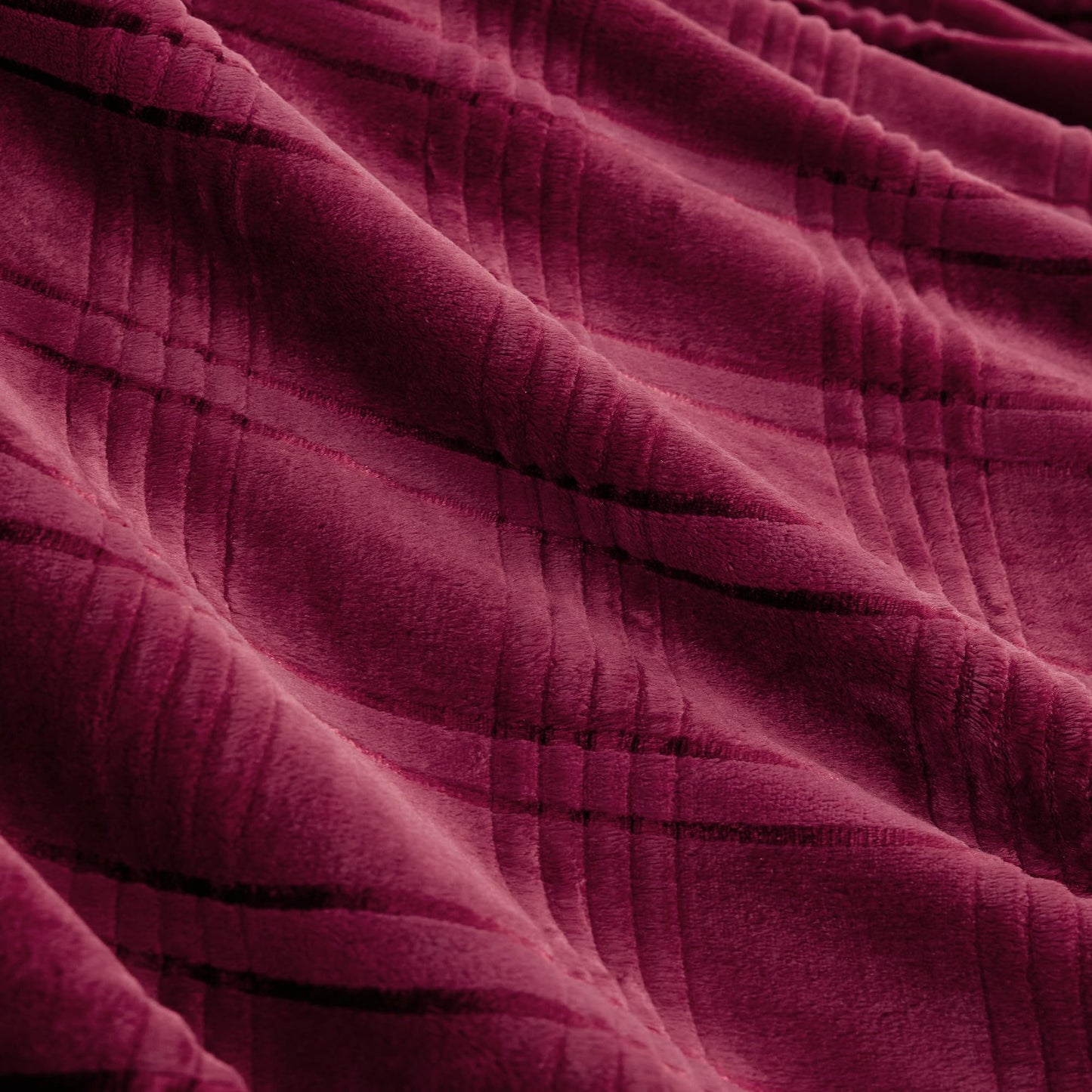 KORBLISS Super Soft Flannel Throw Blanket 50x60 Inches, Premium Checkered Jacquaed Silky Fleece Lightweight Bed Blanket All Season Use, Burgundy Strip, 50"x60"