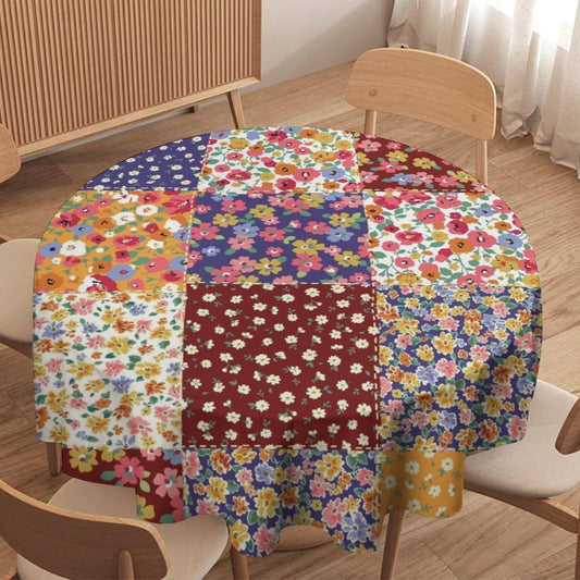 Patchwork Tablecloth,Vintage Boho Floral Country Table Cloth for Farmhouse Home Kitchen Dining Party Patio Indoor Outdoor,Round 36x36in