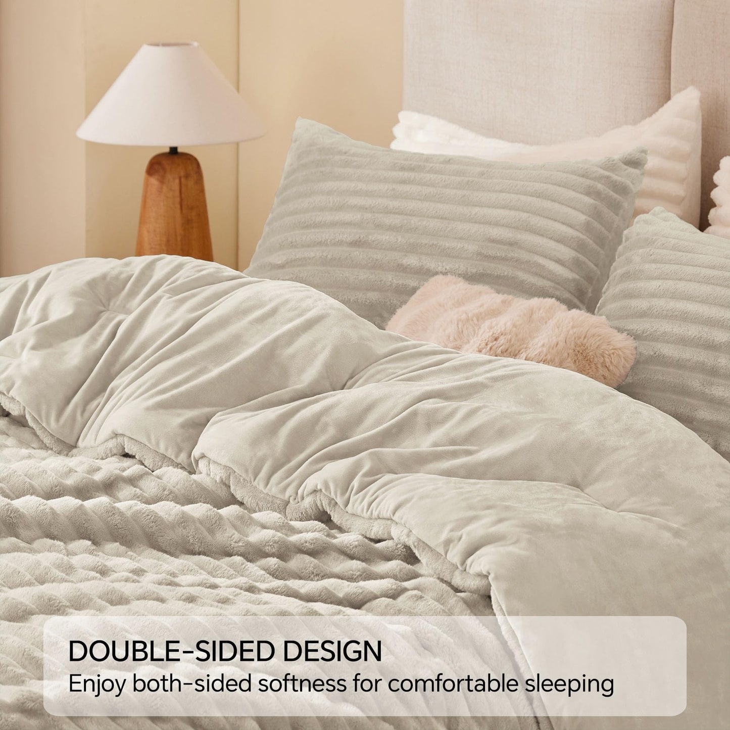 BEDELITE Fleece Queen Comforter Set -Super Soft & Warm Fluffy Linen Bedding, Luxury Fuzzy Heavy Bed Set for All Season with 2 Pillow Cases