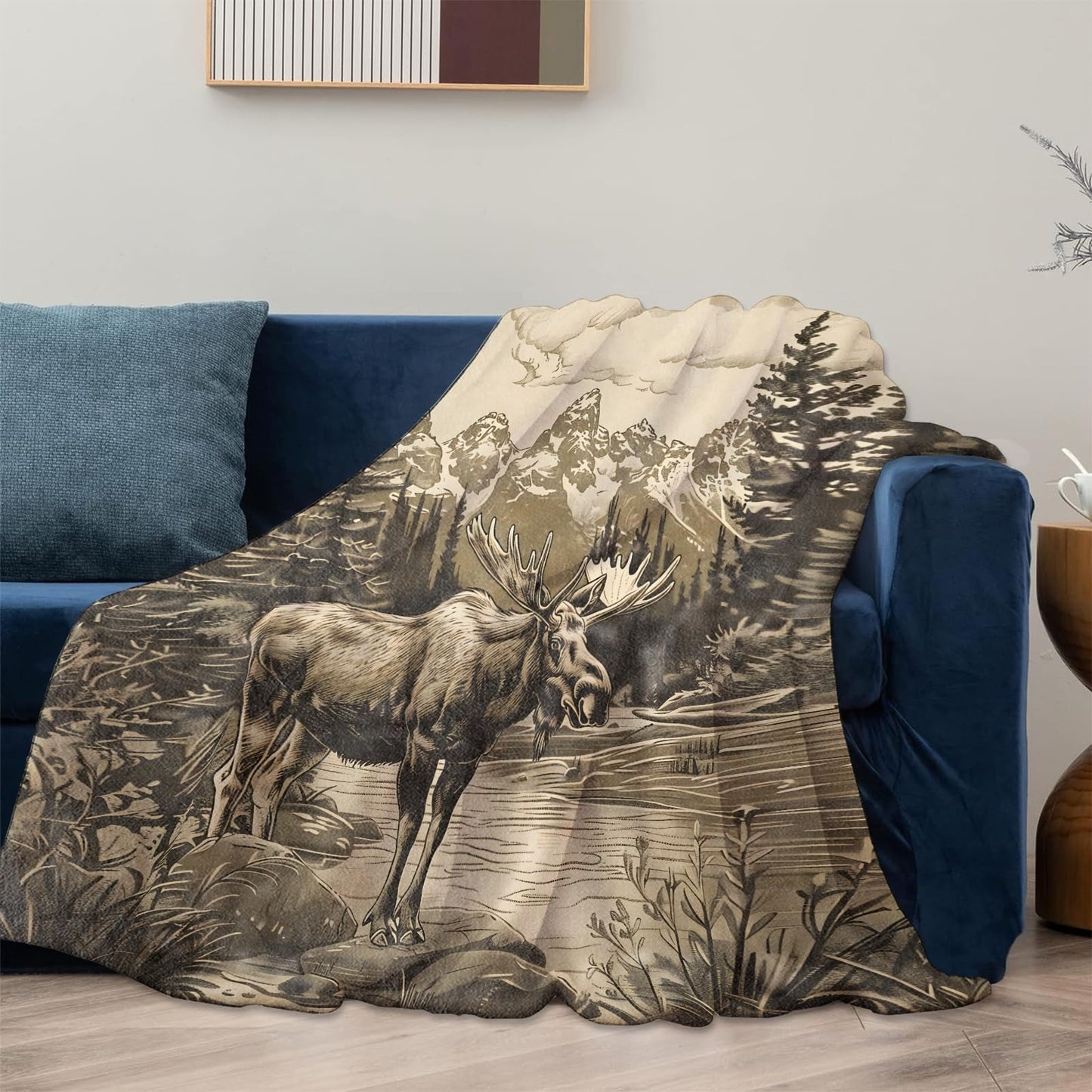 Rustic Moose Blanket Gifts for Women Adults, Soft Warm Lightweight Flannel Throw Blankets for Camping Bedroom Living Room Home Sofa Travel Decor 50" x 60"