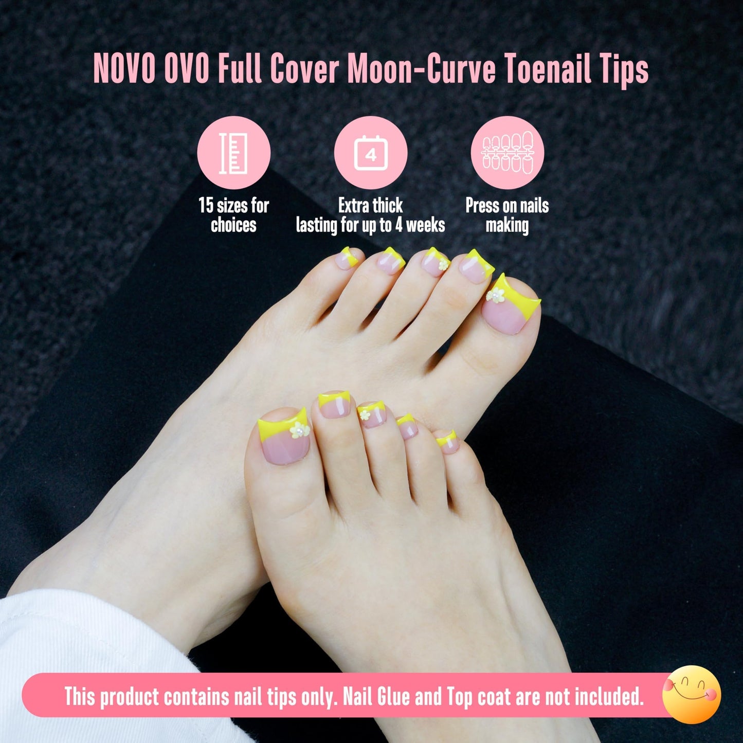NOVO OVO Halloween Short Medium Toe Nail Tips with Moon Curve, Sharp Square Extra Thick Full cover Press on, Soft Gel False Toenail Extension Kit, Clear Matte Fake Nails DIY Pedicure x15 Sizes 330 Pcs