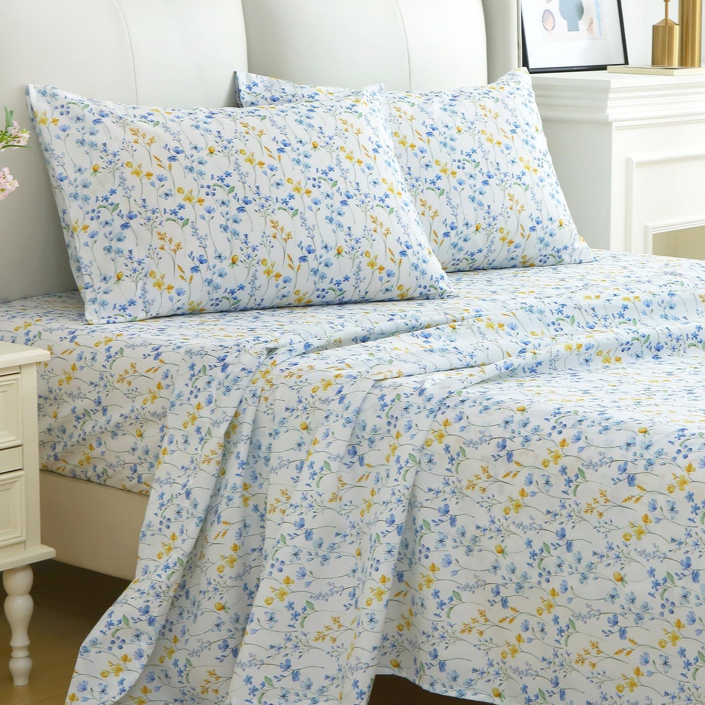 MUXHOMO Full Size 4 Piece Sheet Set, Soft Breathable Bed Sheet Set for Bedroom with Deep Pocket Up to 16", Wrinkle-Free & Cooling Bedding for Oeko-TEX Certified - Sweet Blueberry