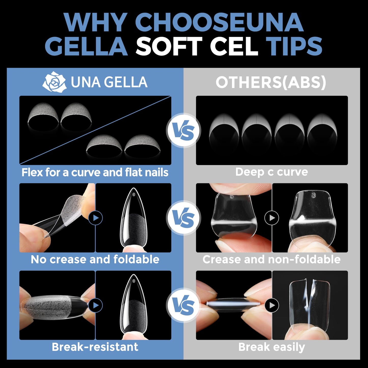 UNA GELLA Medium Stiletto Gel Nail Tips Full Cover 216Pcs Almond Shape Nails Tips Stiletto Pre etched Soft Gel Nails Clear Fake False Nail Tip For Home Art Salon 12 Sizes