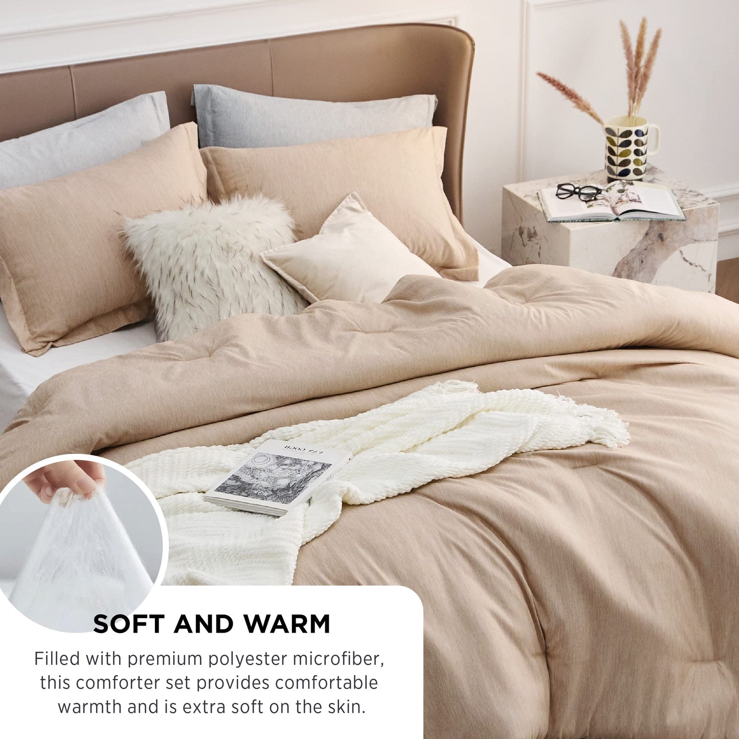 Bedsure California King Comforter Set - Warm Sand Soft Bedding for All Seasons, Cationic Dyed Bed Set, 3 Pieces, 1 California King Size Comforter (104"x96") and 2 Pillow Shams (20"x36"+2")