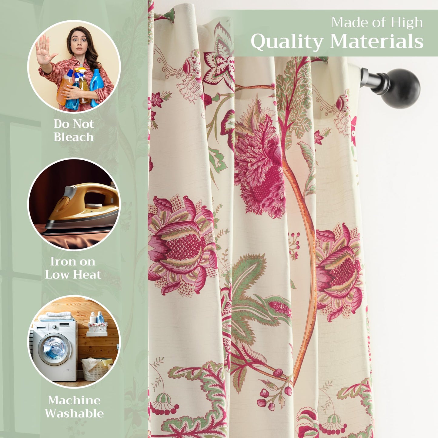 Maison d' Hermine Curtains for Living Room 100% Cotton 96 inch Length One Panel Light Filtering Curtains for Windows with Rod and Loop Pockets Spring Summer (Chantilly, 50" W x 96" L)