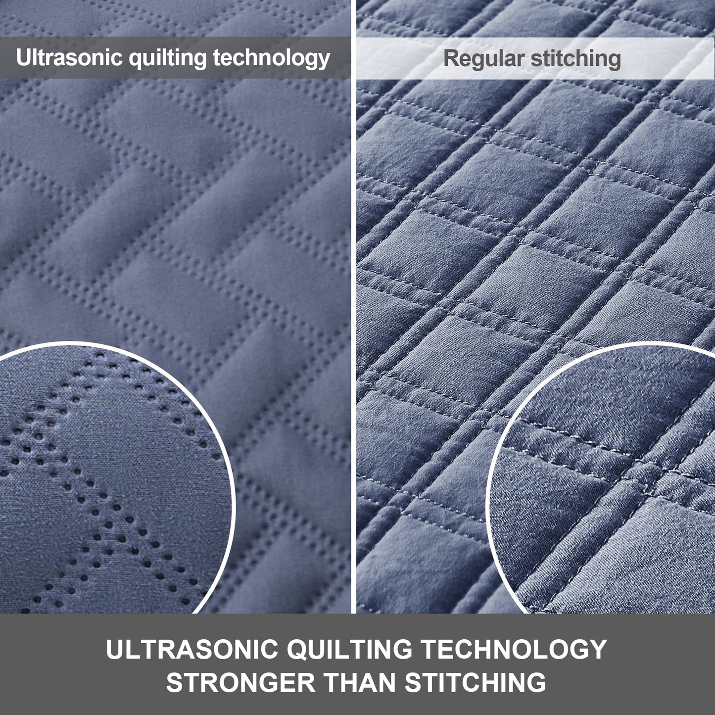 Hansleep Greyish Blue Quilt Queen Size - Chevron Pattern Ultrasonic All Season Bedspread Queen, Soft Lightweight Coverlet Bedding Set, 3 Piece (1 Quilt, 2 Pillow Shams)