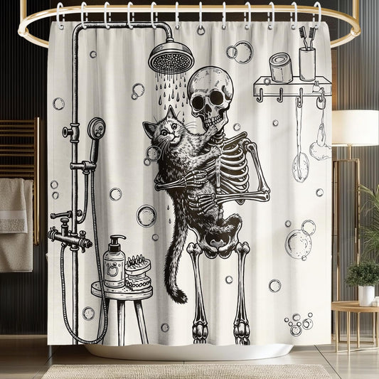 Koveni Funny Skeleton Shower Curtain with Hooks, Gothic Bathroom Decor