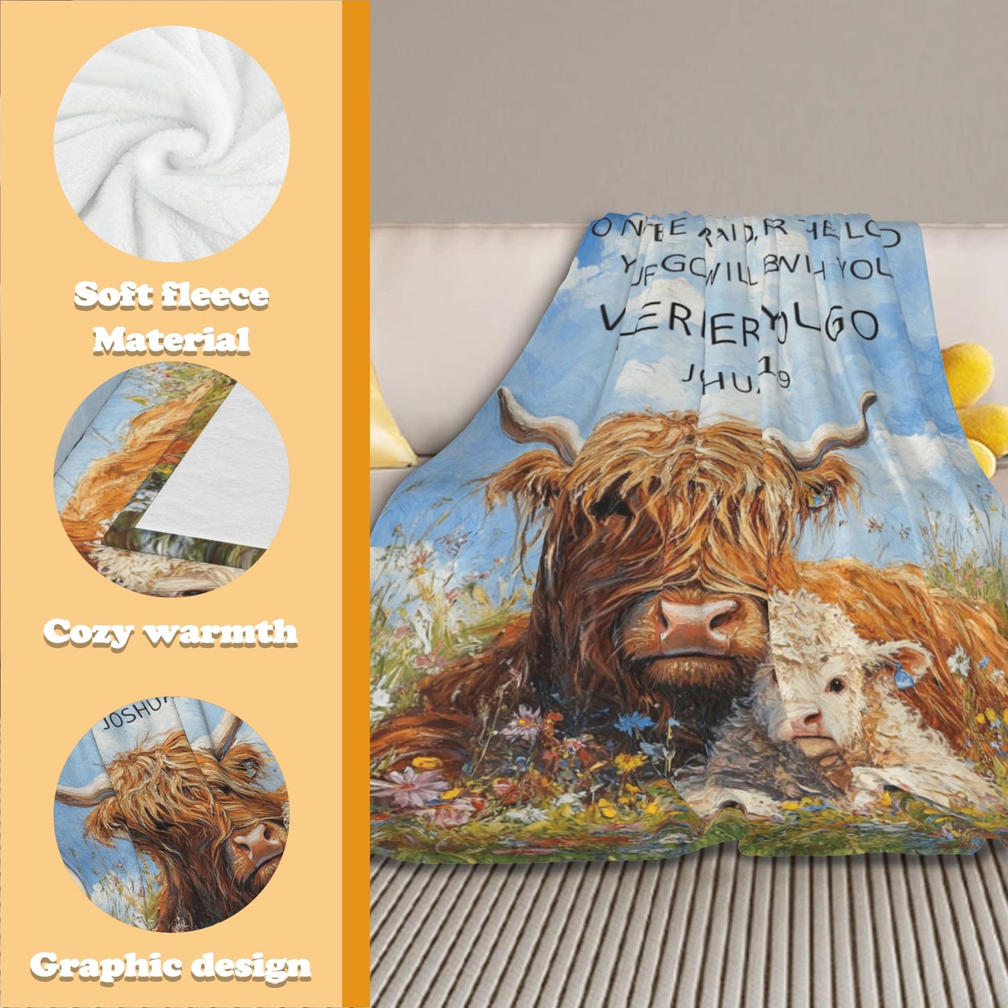 DKODKO Highland Cow Cozy Warm Throw Blanket - Plush & Durable Throw Blanket Religious Gifts for Mom,Dad,Friends, Daughter,60''x 50''