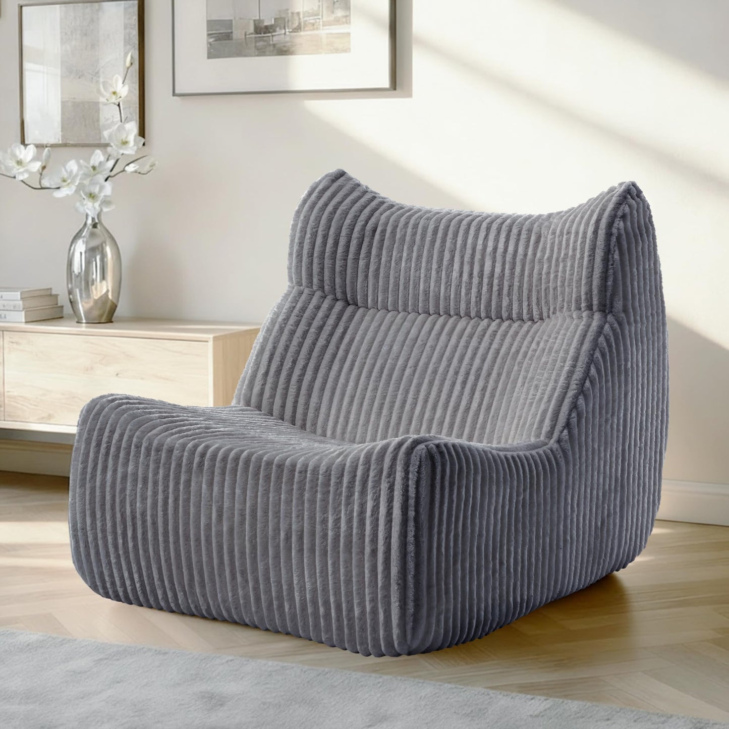 Ayiseedmid Lazy Floor Sofa, Comfy Sofa, Big Bean Bag Chairs, Fireside Chair for Living Room, Bedroom, Office (Grey, Single Seat)