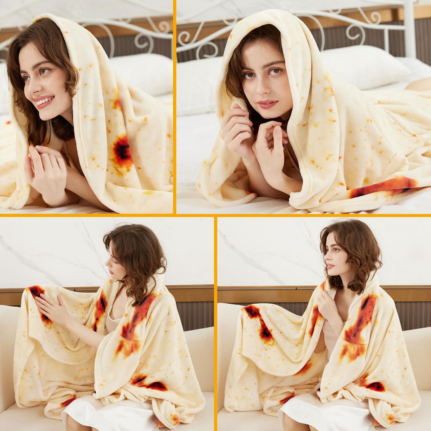 LetsFunny Burrito Tortilla Throw Blanket for Couch, Double Sided Burrito Taco Tortilla Wrap Blankets, Funny Realistic Flannel Food Round Blankets, Christmas Birthday Gifts for Women Men Teen 47in