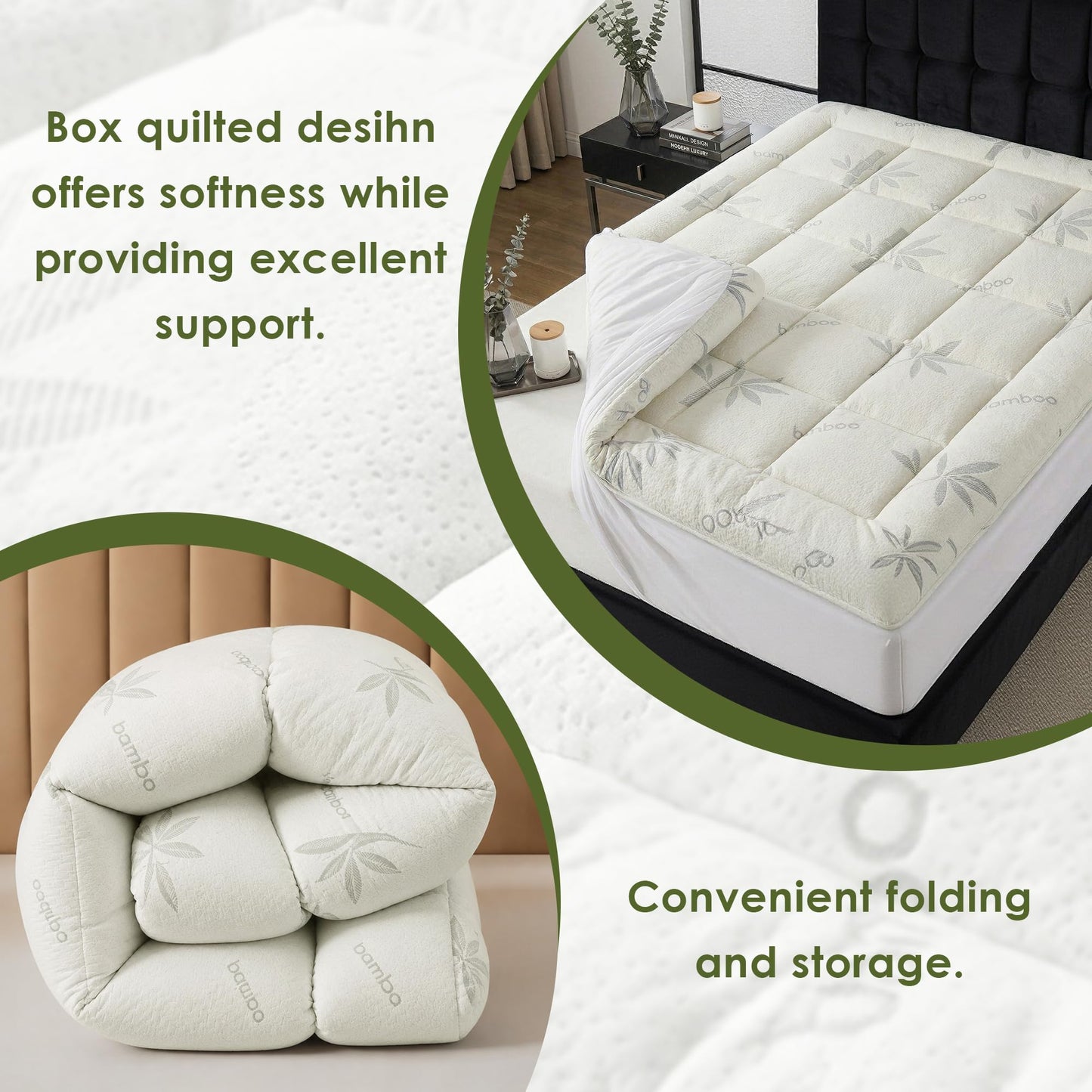 TREEFAIRY King Size Mattress Topper - Rayon Made from Bamboo Thick Pillow Top Mattress Pad with Stretchable Pockets for 6-16 inches Mattress, Light Grey