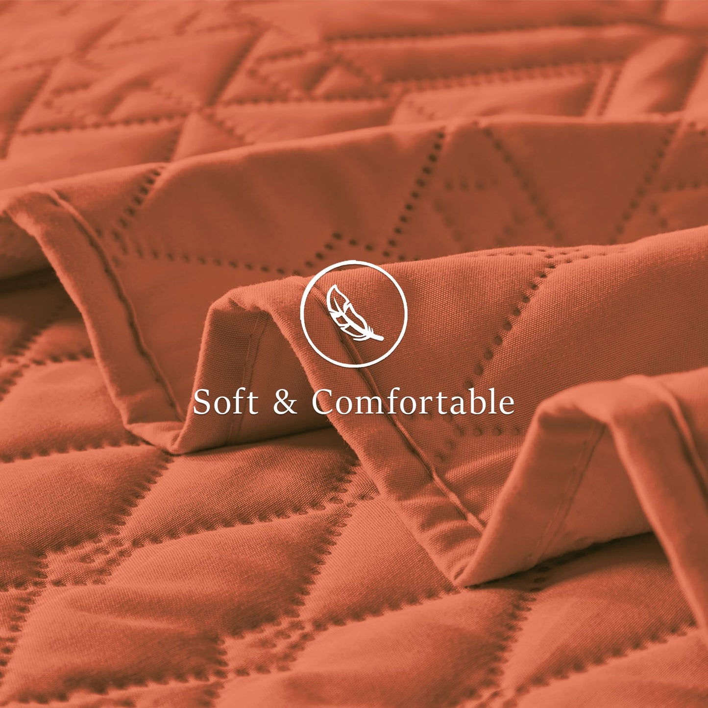 akkialla King/Cal King Size Quilt Bedding Set,Burnt Orange Lightweight Microfiber Soft Bedspread,Modern Style Geometric Pattern Coverlet Set for All Seasons,3 Piece(1 Quilt,2 Pillow Shams)