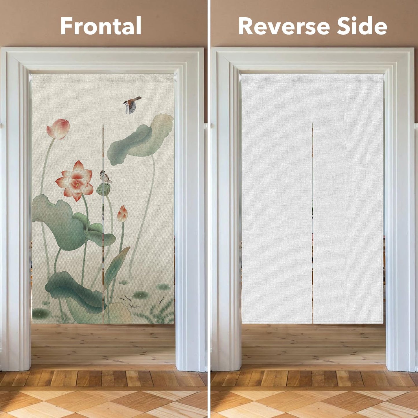 Leowefowa Japanese Noren Doorway Curtain Tapestry Traditional Lotus Bird Printed Window Treatment Polyester for Hanging Room Divider Home Decor Japanese Privacy Kitchen Door Curtains, 33.5"x 70.9"