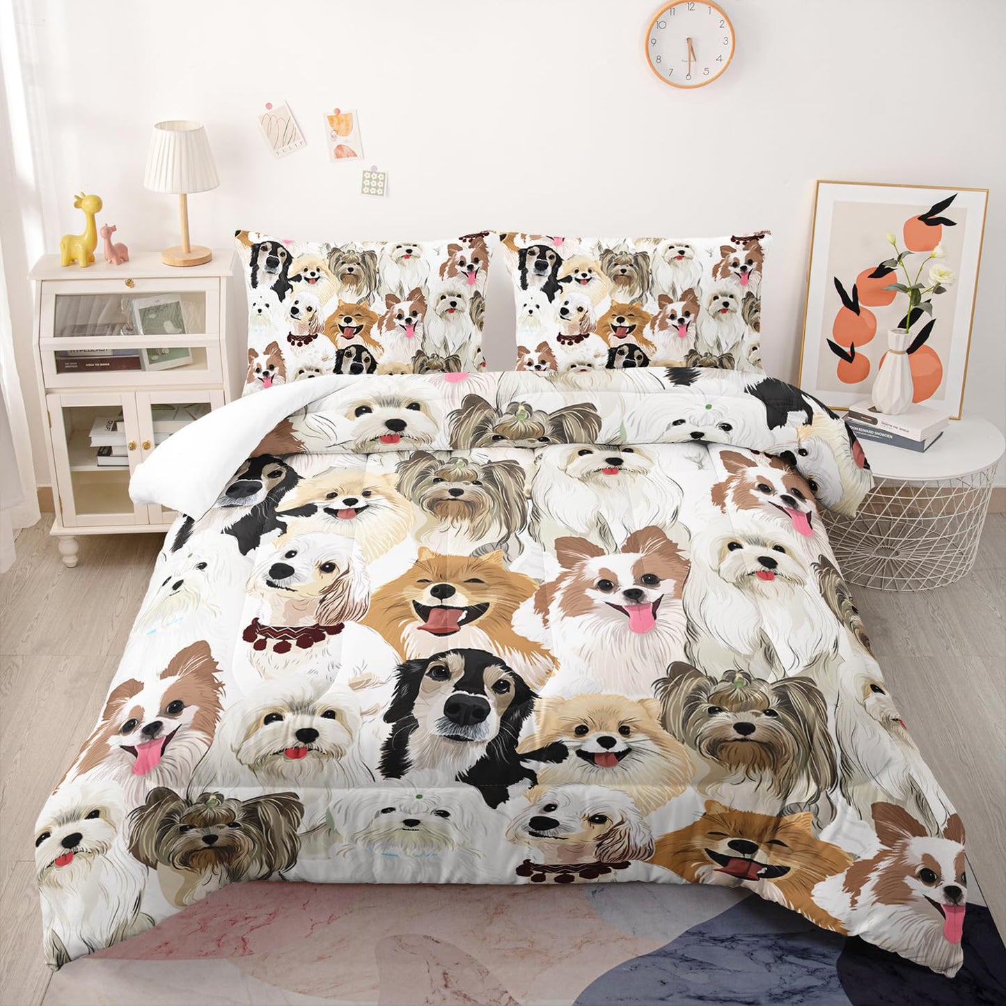 Nttopship Cartoon Dog Comforter Set King Size，Cute Dog Bedding Set for Kids Teens and Adults Soft Microfiber All Season(1 Comforter & 2 Pillowcases)
