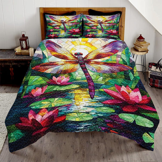 LUSHIS Patchwork Quilt Set, Patchwork Throw Bedspread Bed Sets - Animals Coverlet Sets All Season Soft Microfiber Lightweight Bedding Set (Dragonfly #1)