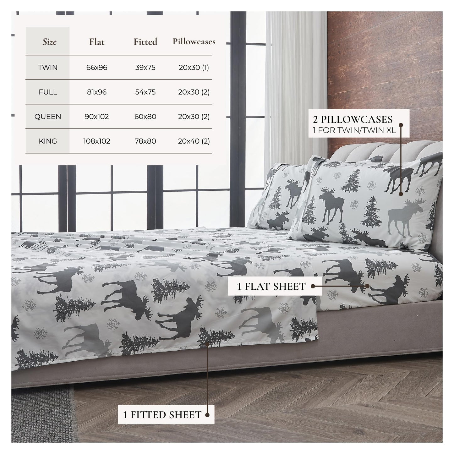Great Bay Home Twin Size Microfiber Sheet Set - 3-Piece Lodge Bed Sheets - Ultra-Soft and Smooth Brushed Microfiber Woodland Decor Bedding (Moose)