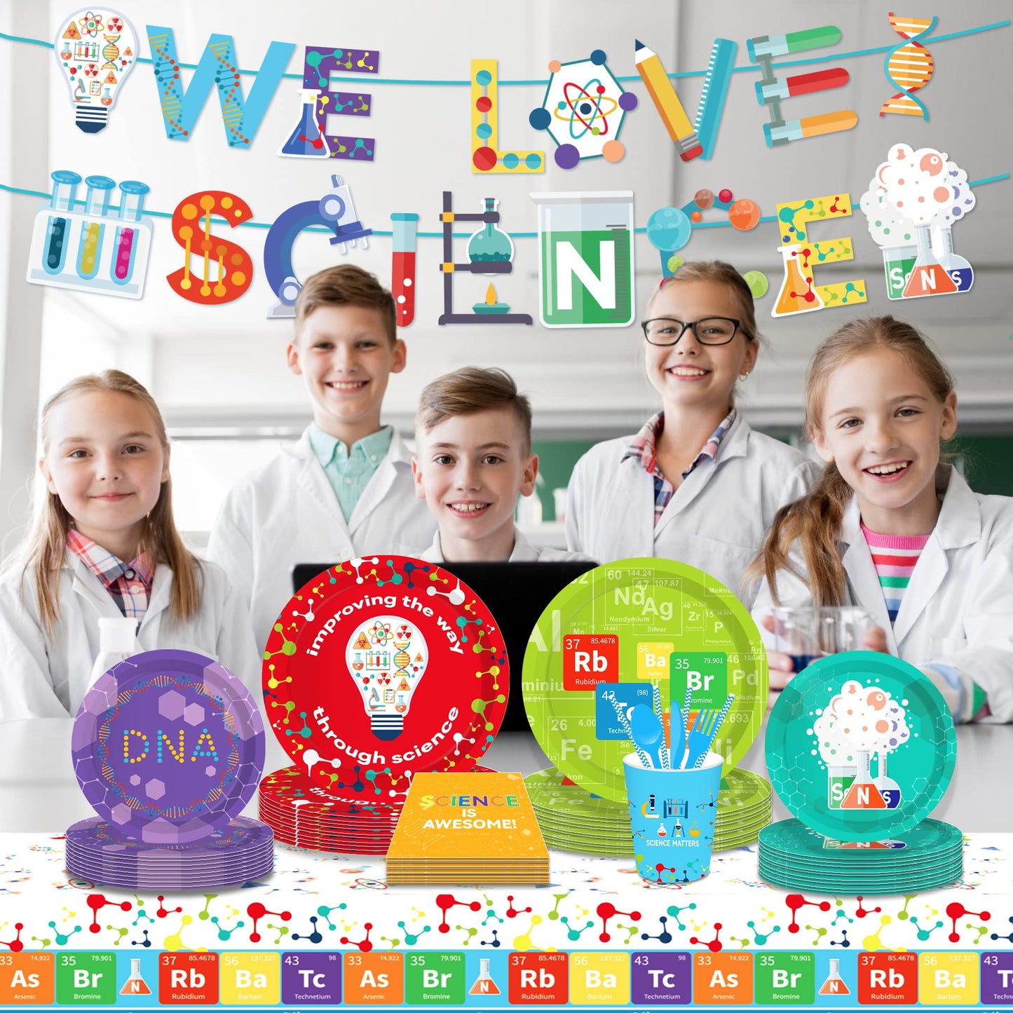 CC HOME 1 Pack Science Laboratory Plastic Tablecloth 54 x 87 Inch Long Rectangular Table Cover for Buffet,Birthday Party Holiday Dinner,Picnic or Tablecloth for Kitchen Event Use