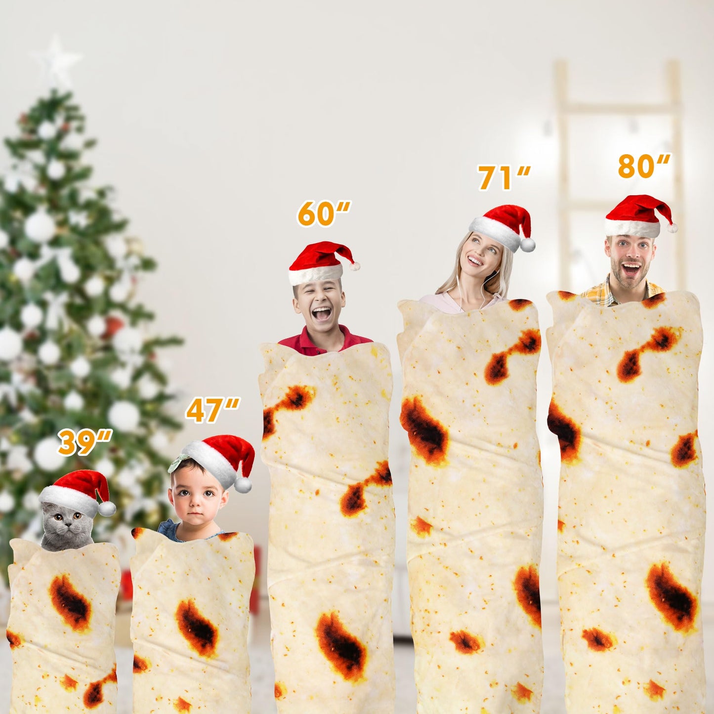LetsFunny Burrito Tortilla Throw Blanket for Couch, Double Sided Burrito Taco Tortilla Wrap Blankets, Funny Realistic Flannel Food Round Blankets, Christmas Birthday Gifts for Women Men Teen 47in